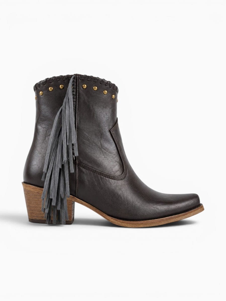 Amara Shoes Embroidered Fringe Western Ankle Boots