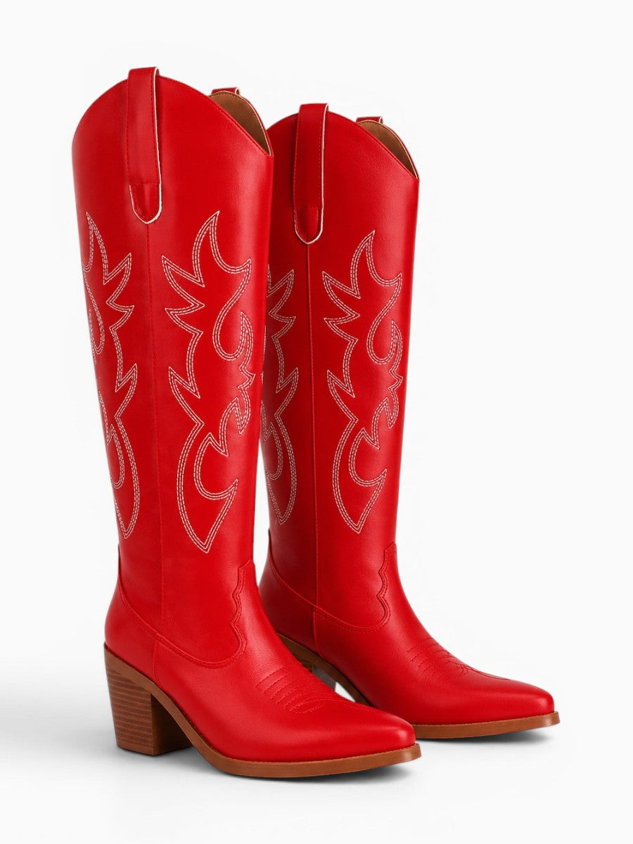 Amara Shoes Embroidered Knee High Cowboy Boots
