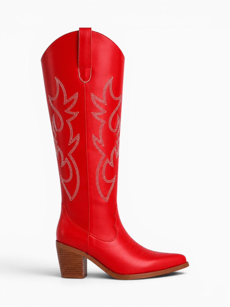 Amara Shoes Embroidered Knee High Cowboy Boots
