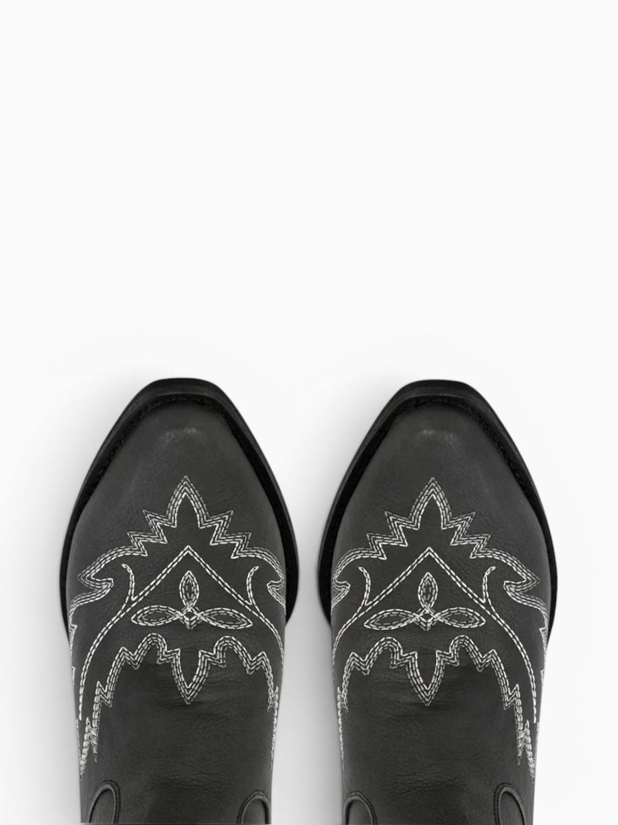 Amara Shoes Embroidered Pointed Toe Mid Calf Western Cowboy Boots