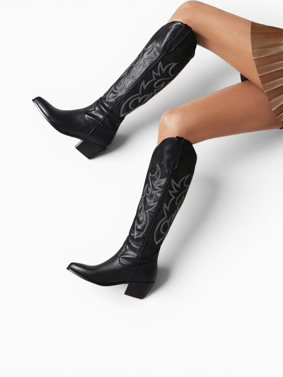 Amara Shoes Embroidered Western Knee High Boots
