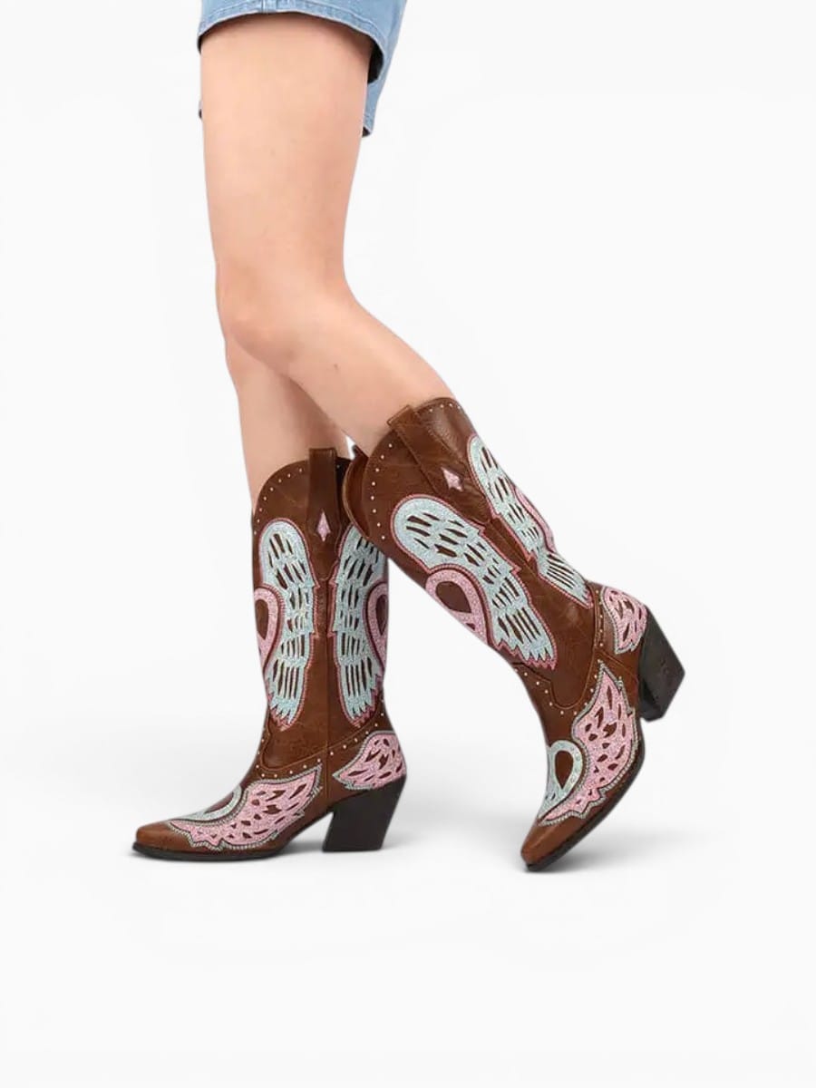 Amara Shoes Embroidered Western Knee High Cowboy Boots