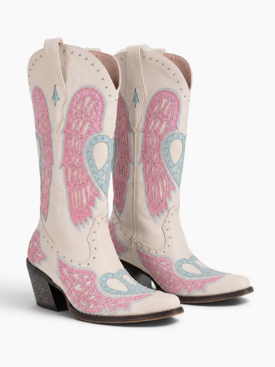Amara Shoes Embroidered Western Knee High Cowboy Boots