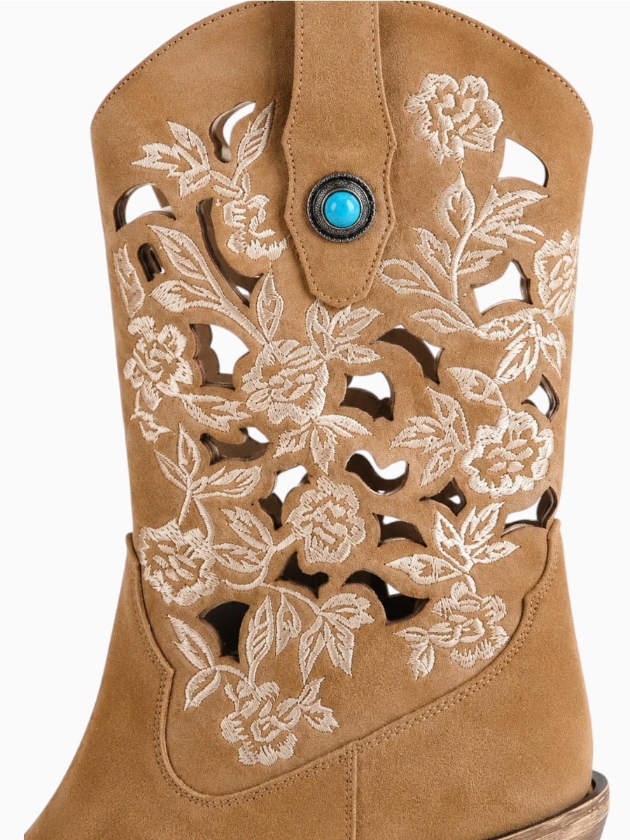 Amara Shoes Embroidered Western Mid Calf Boots