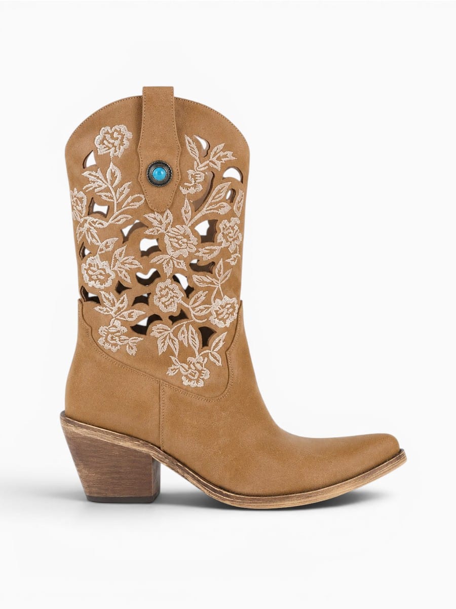 Amara Shoes Embroidered Western Mid Calf Boots