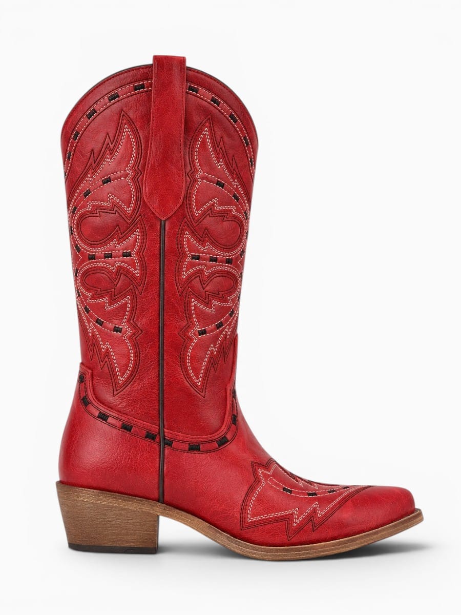 Amara Shoes Embroidered Western Pull On Mid Calf Cowboy Boots