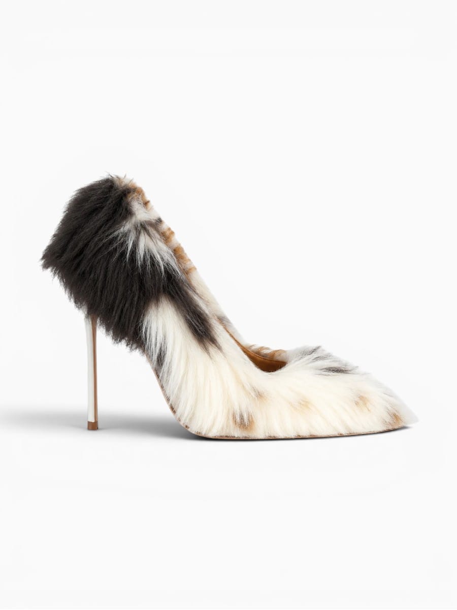 Amara Shoes Faux Fur Pointed Toe Stiletto Pumps Women