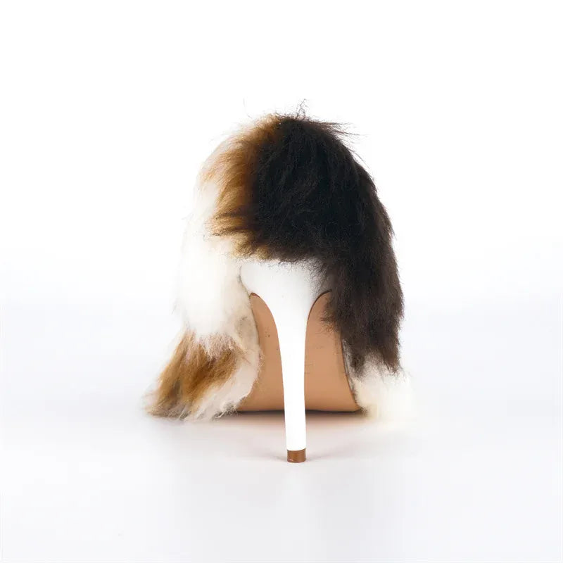Amara Shoes Faux Fur Pointed Toe Stiletto Pumps Women