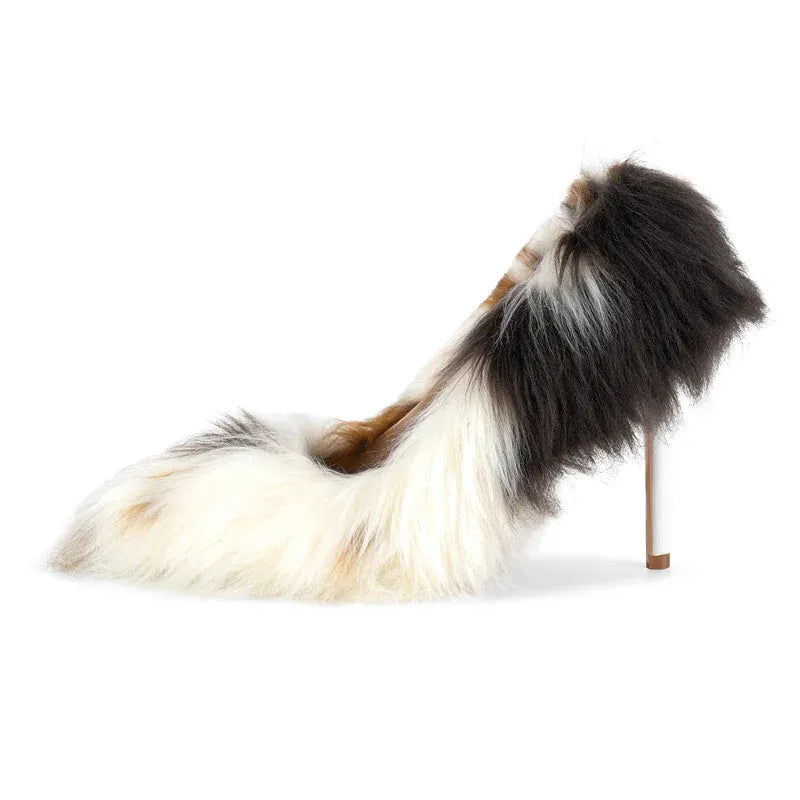 Amara Shoes Faux Fur Pointed Toe Stiletto Pumps Women