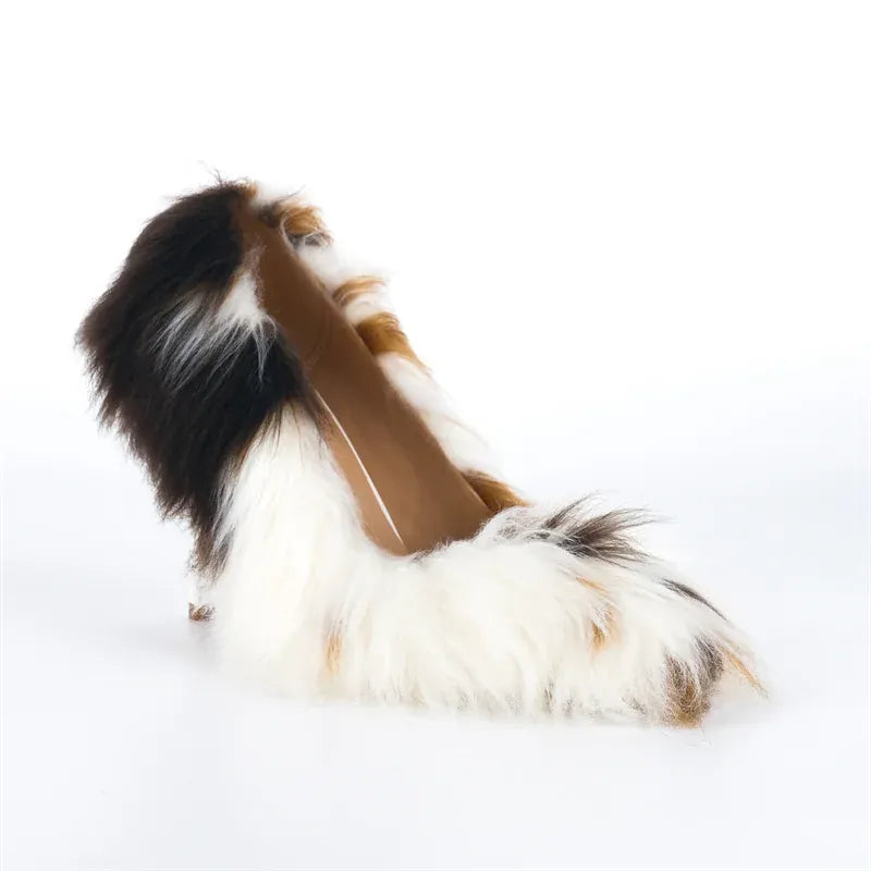 Amara Shoes Faux Fur Pointed Toe Stiletto Pumps Women