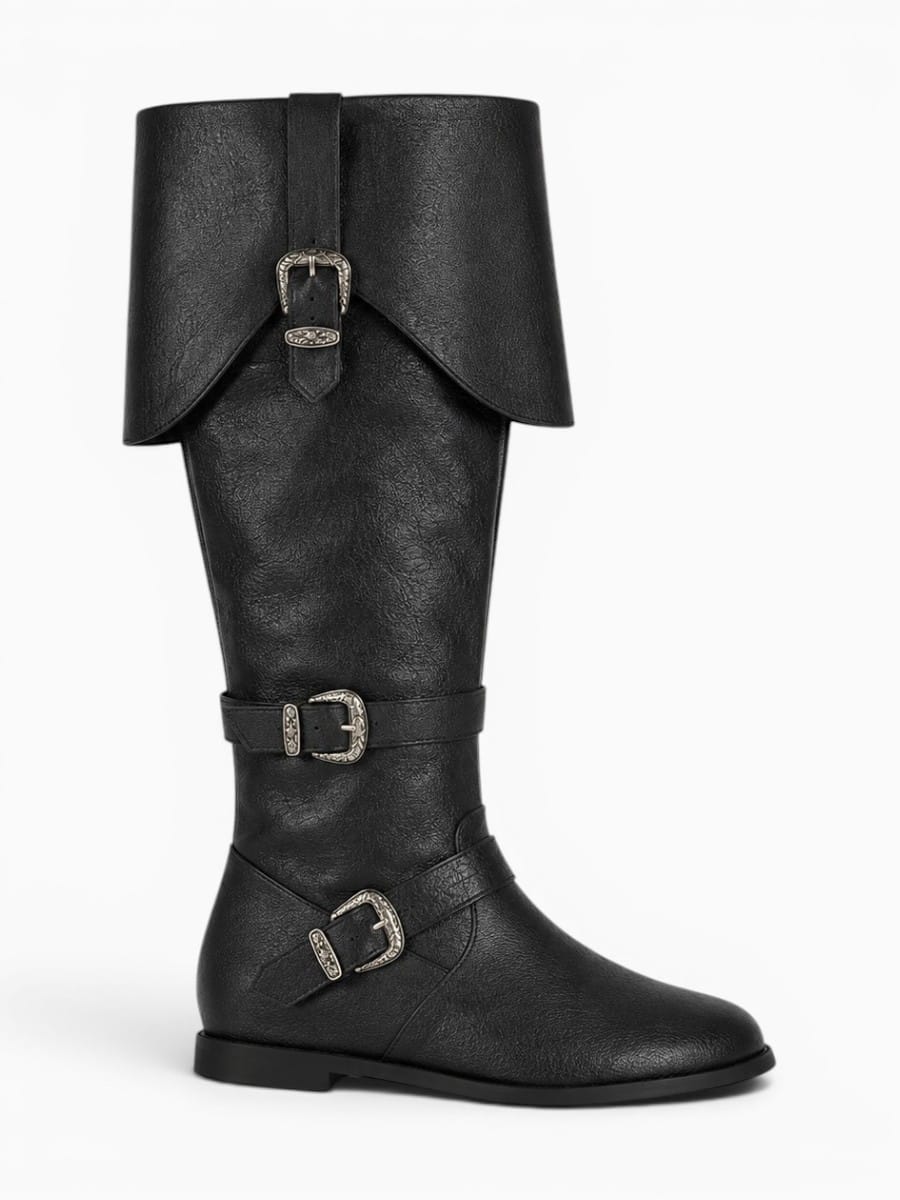 Amara Shoes Flat Buckle Knee High Riding Boots