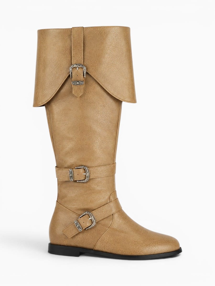 Amara Shoes Flat Buckle Knee High Riding Boots