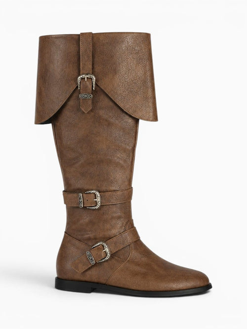 Amara Shoes Flat Buckle Knee High Riding Boots