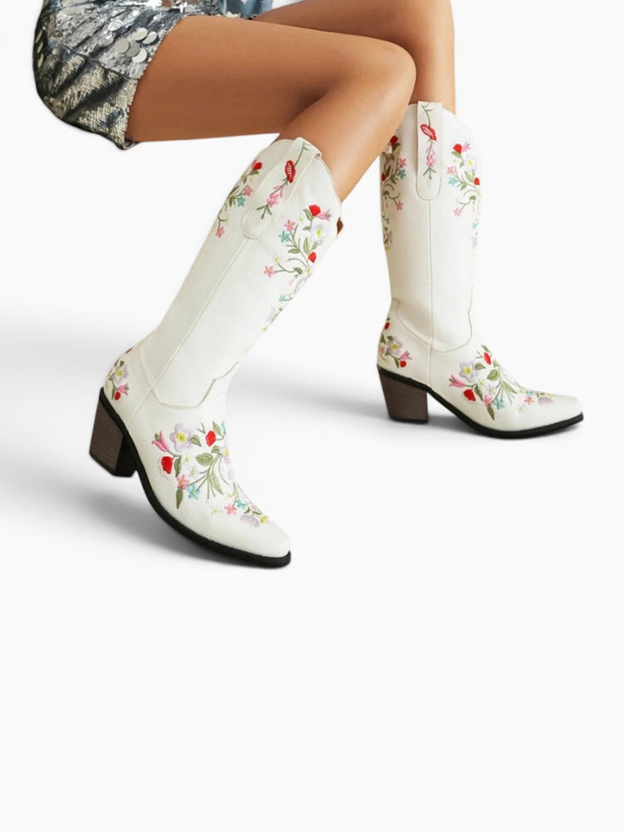 Amara Shoes Floral Embroidered Cowboy Boots