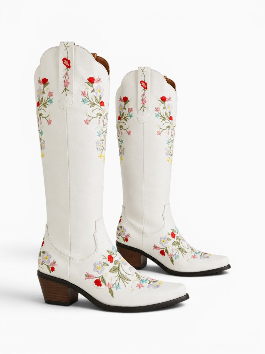 Amara Shoes Floral Embroidered Cowboy Boots