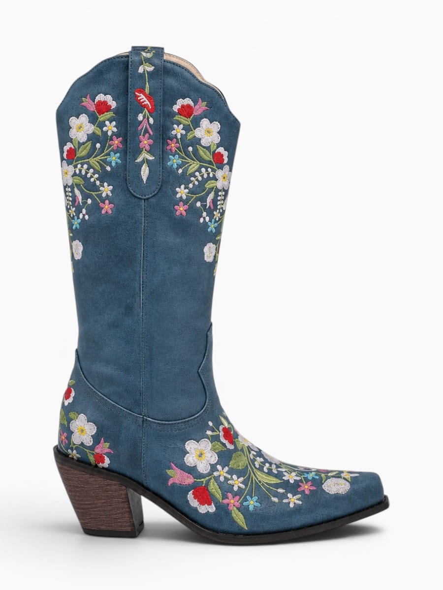 Amara Shoes Floral Embroidered Knee High Cowboy Boots