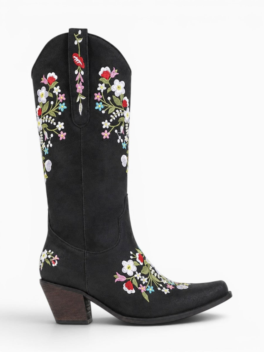 Amara Shoes Floral Embroidered Knee High Cowboy Boots