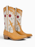 Amara Shoes Floral Embroidered Pull On Western Cowboy Boots