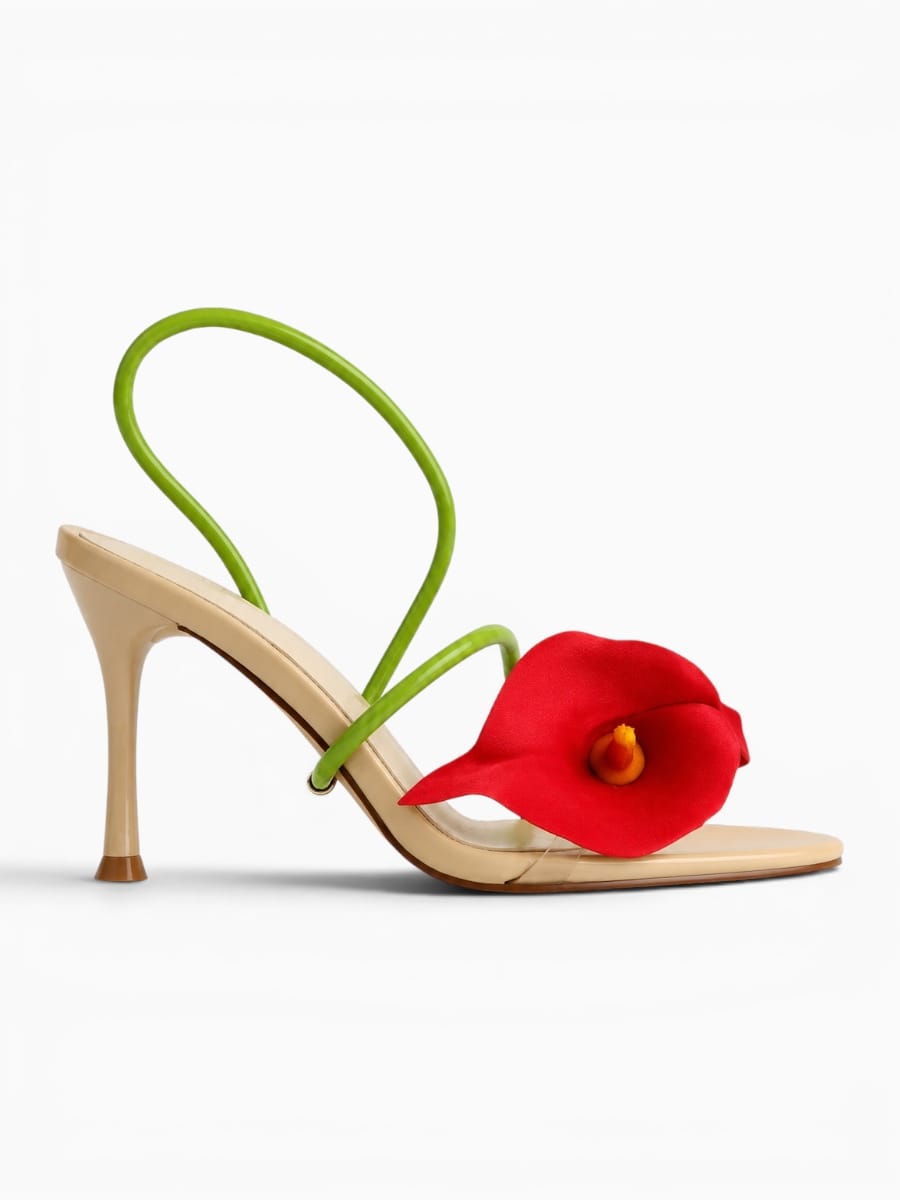 Amara Shoes Floral Slingback Heeled Sandals