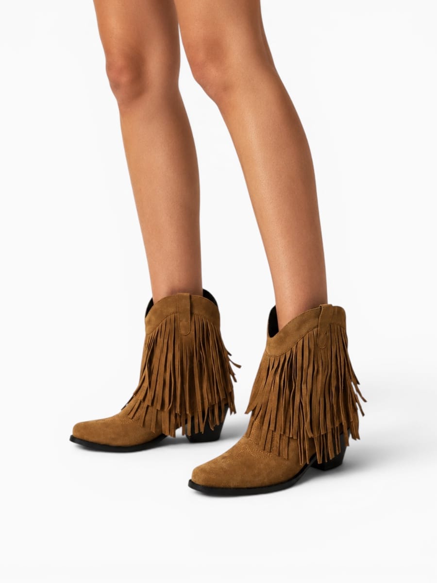 Amara Shoes Fringe Cowboy Heel Boots