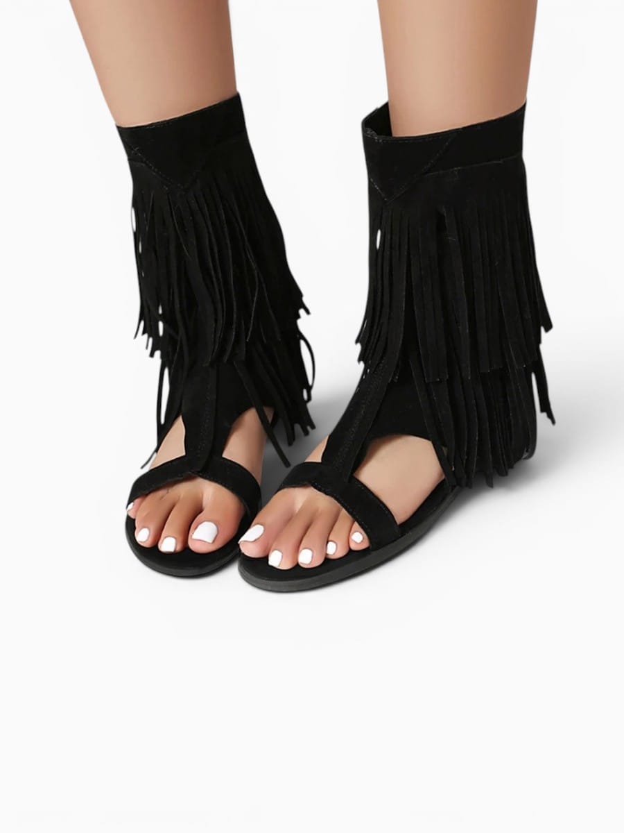 Amara Shoes Fringe Gladiator Open Toe Ankle Sandals