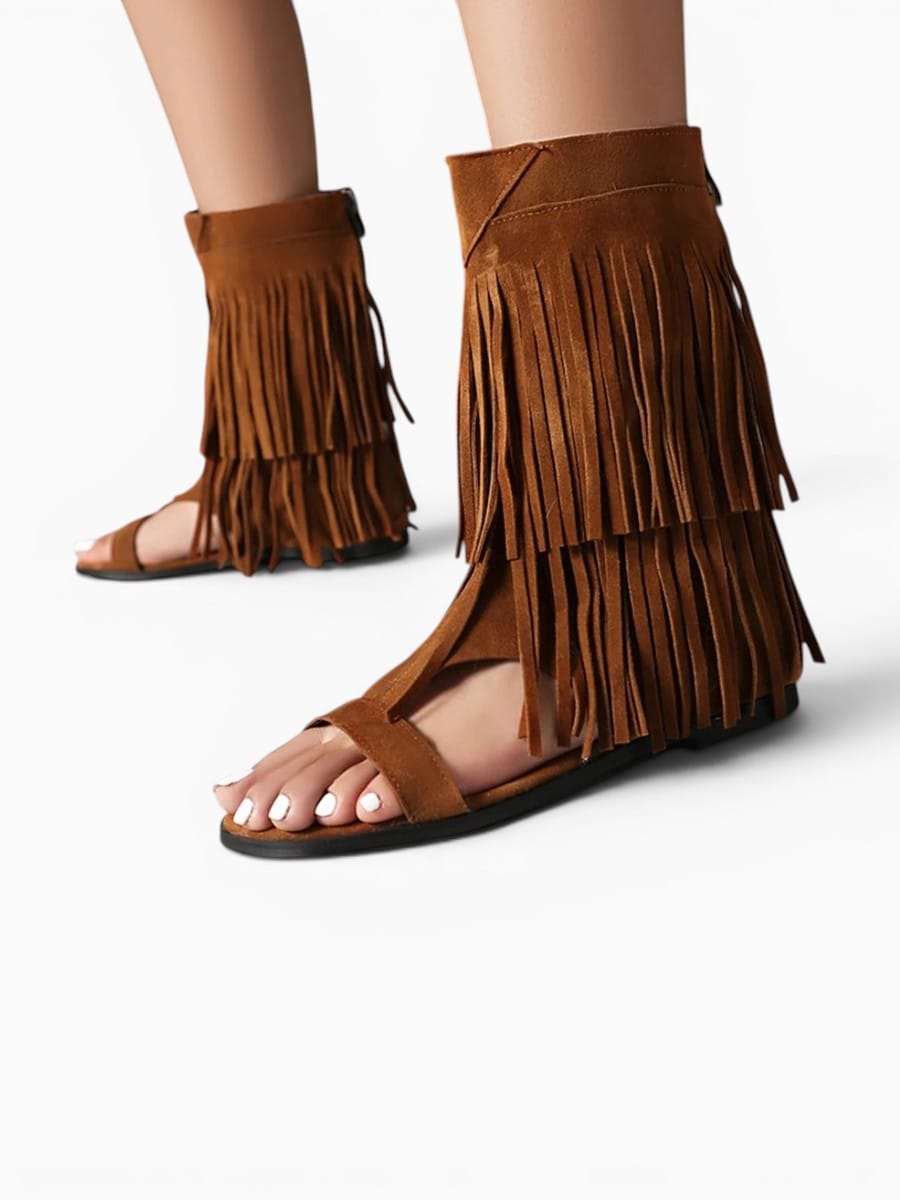 Amara Shoes Fringe Gladiator Open Toe Ankle Sandals