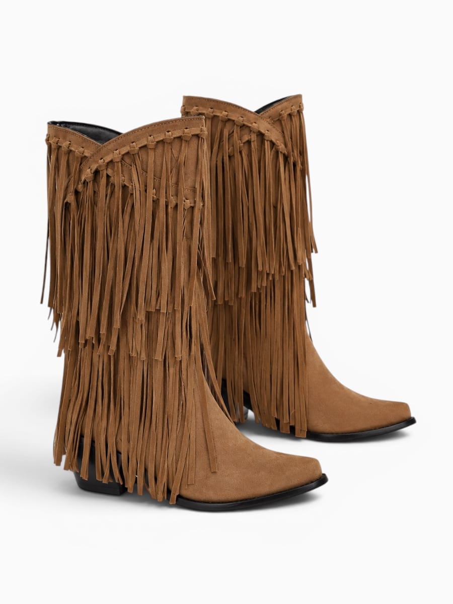 Amara Shoes Fringe Knee-High Western Boots
