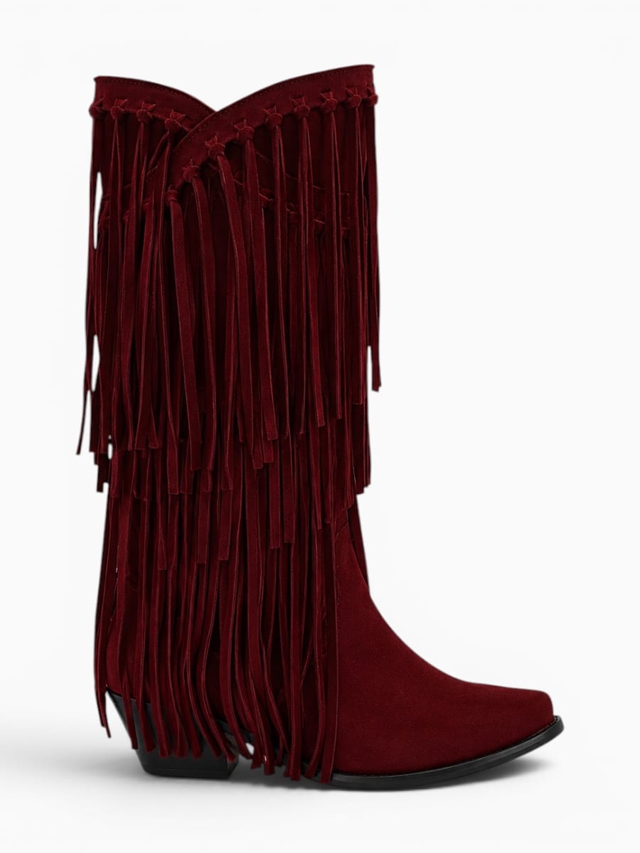 Amara Shoes Fringe Knee-High Western Boots