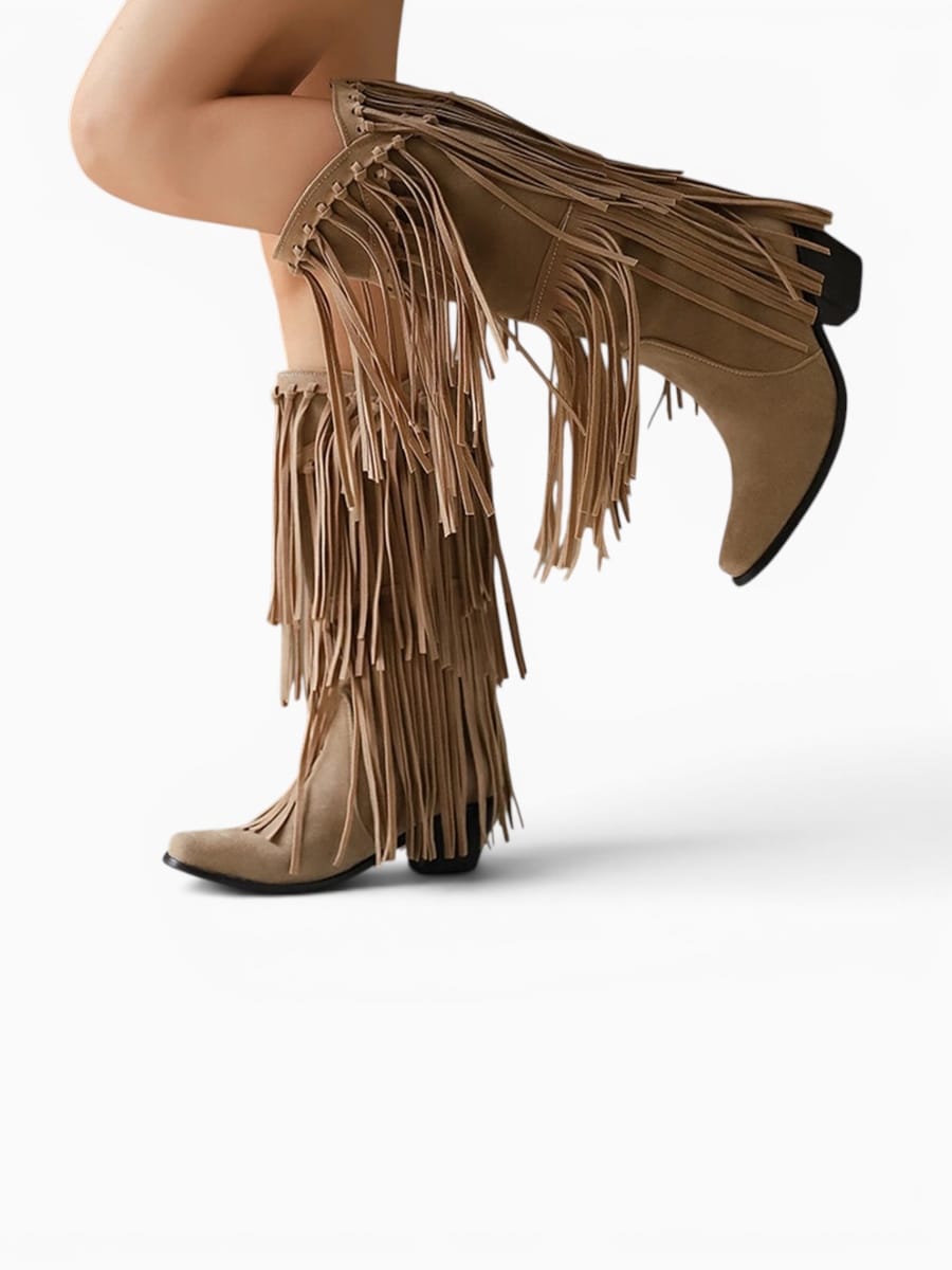 Amara Shoes Fringe Knee-High Western Boots
