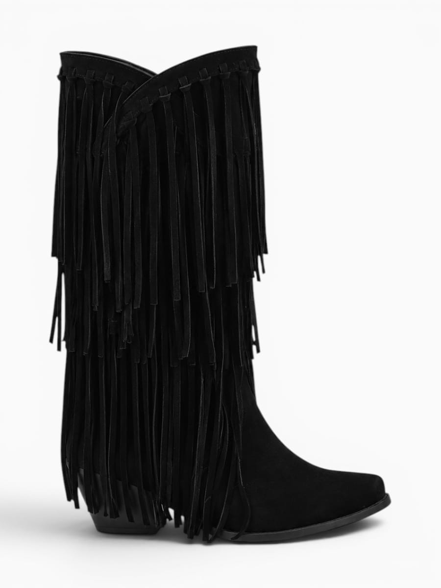 Amara Shoes Fringe Knee-High Western Boots