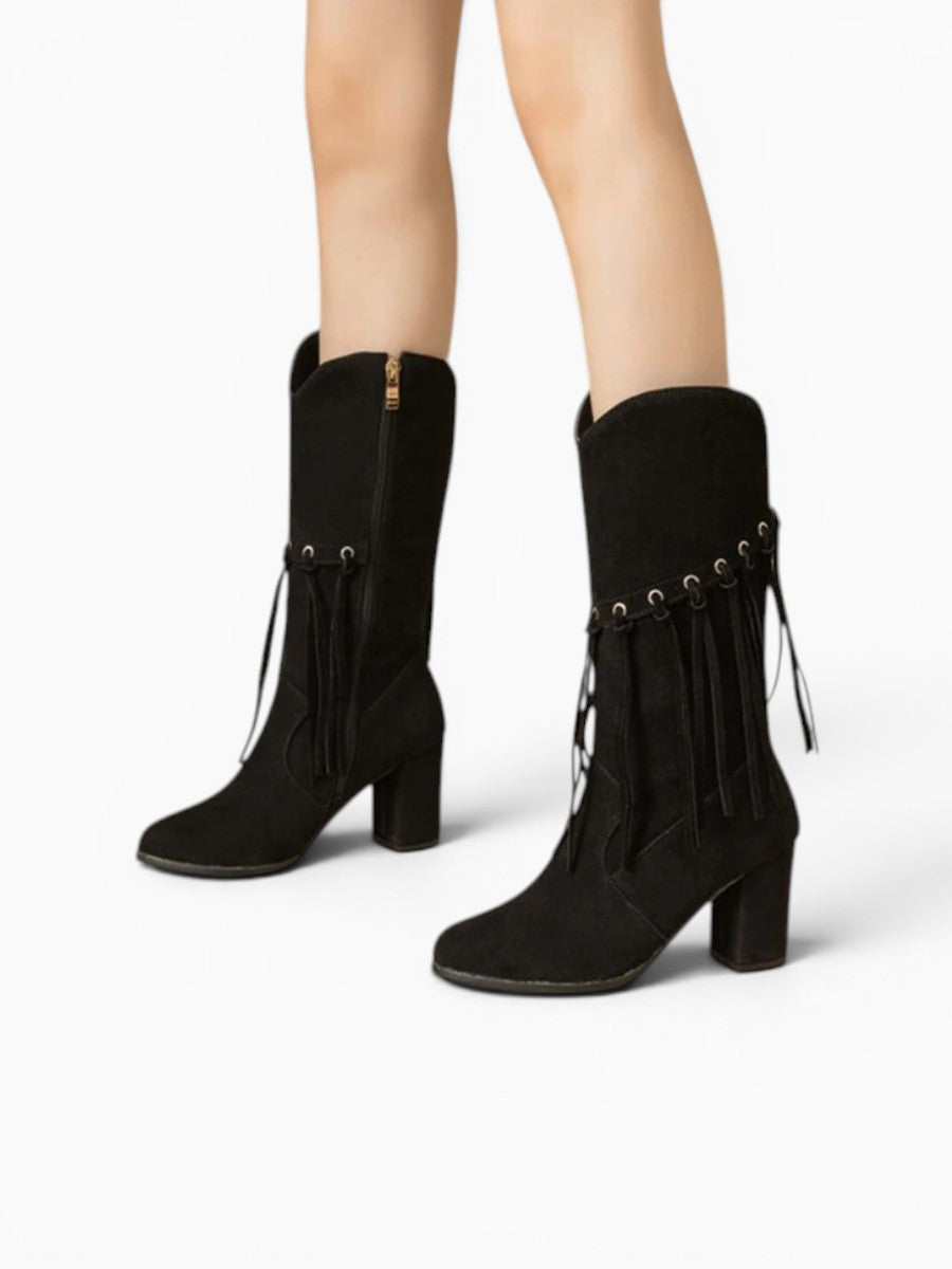 Amara Shoes Fringe Mid Calf Cowboy Boots