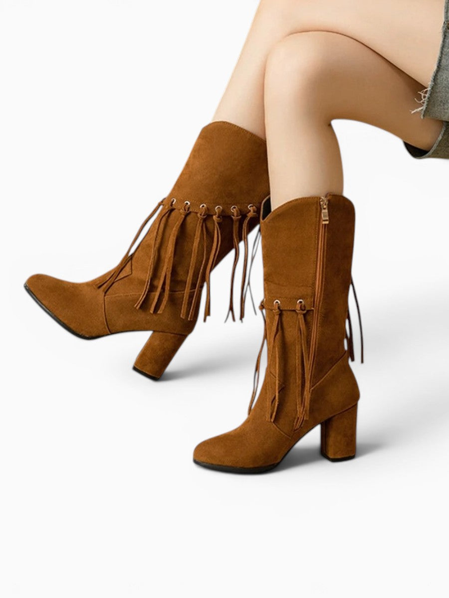 Amara Shoes Fringe Mid Calf Cowboy Boots