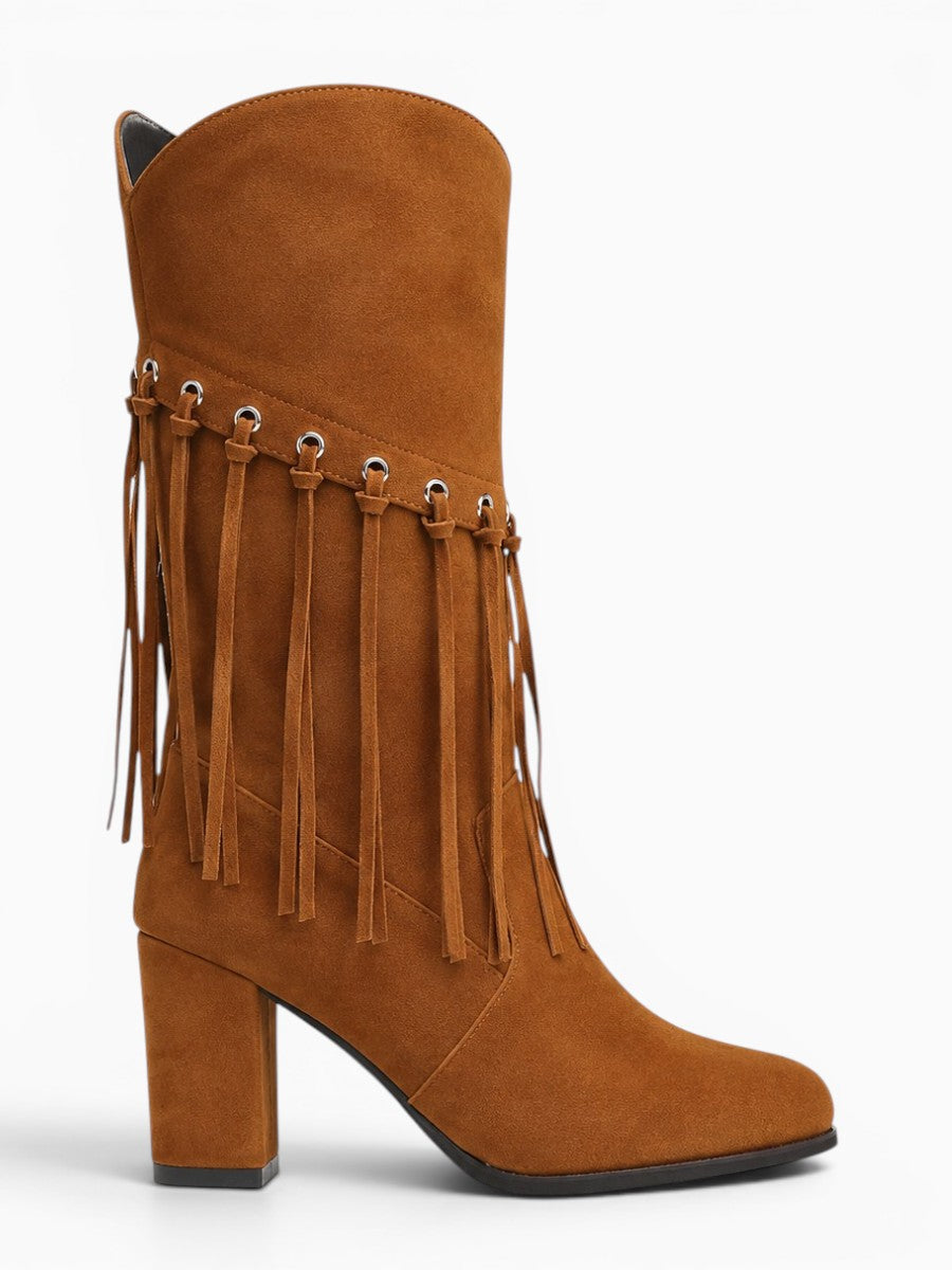 Amara Shoes Fringe Mid Calf Cowboy Boots