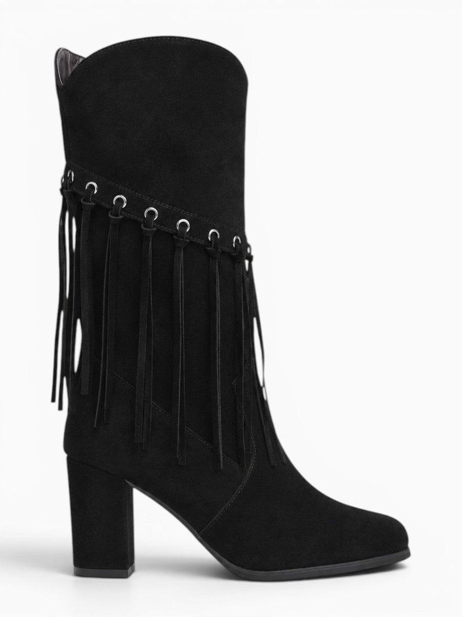 Amara Shoes Fringe Mid Calf Cowboy Boots