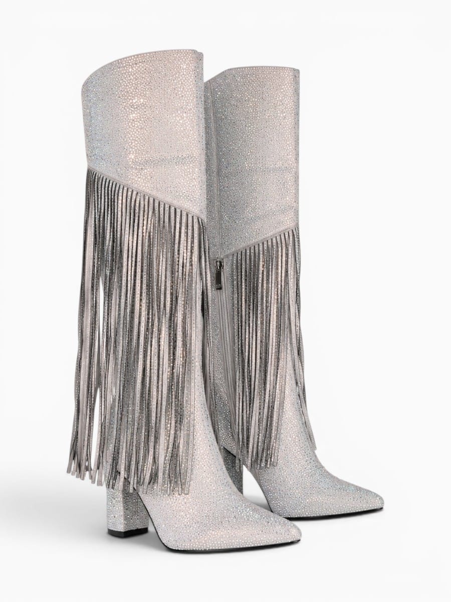 Amara Shoes Fringe Rhinestone Knee High Western Cowboy Boots