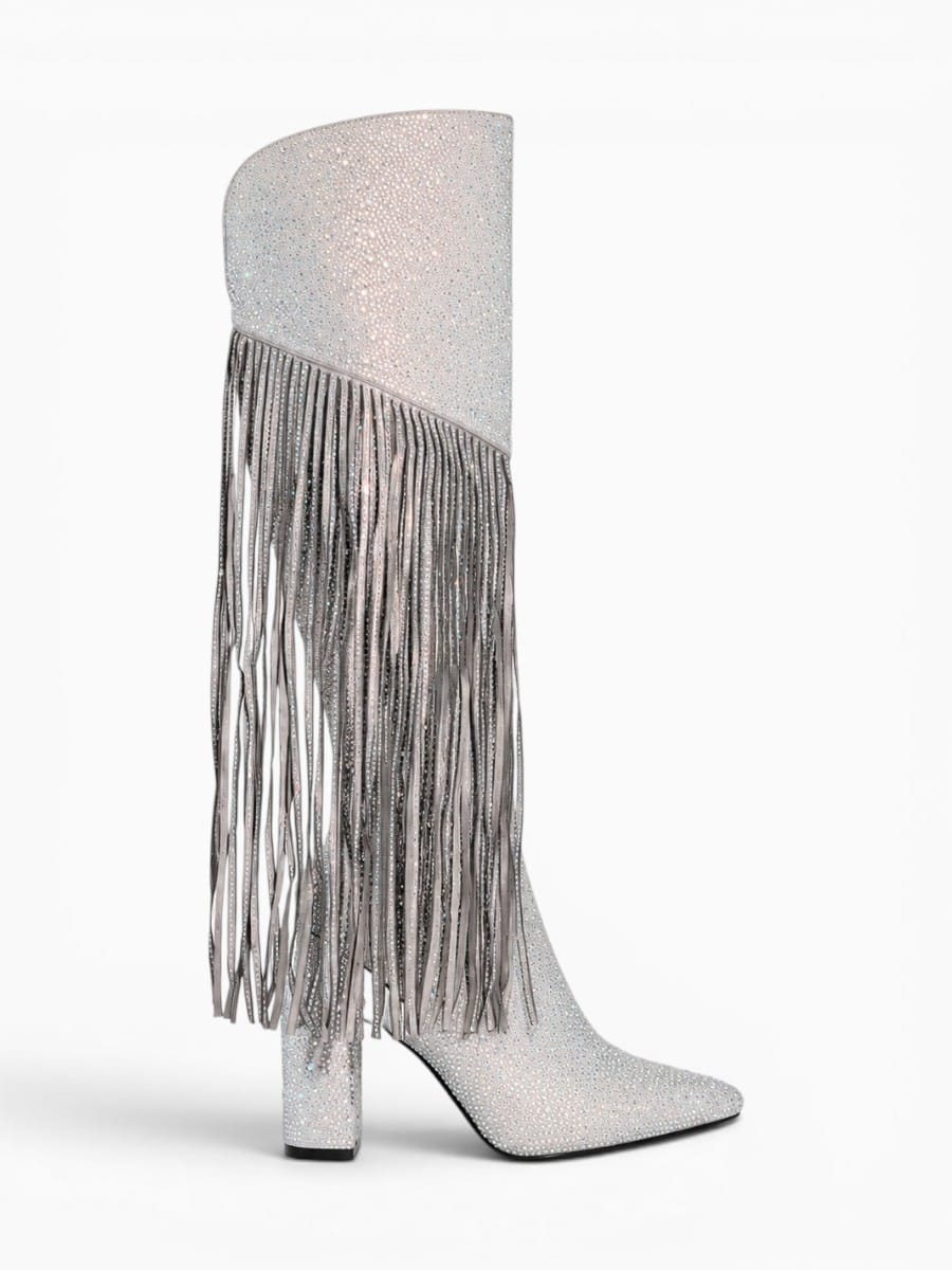 Amara Shoes Fringe Rhinestone Knee High Western Cowboy Boots