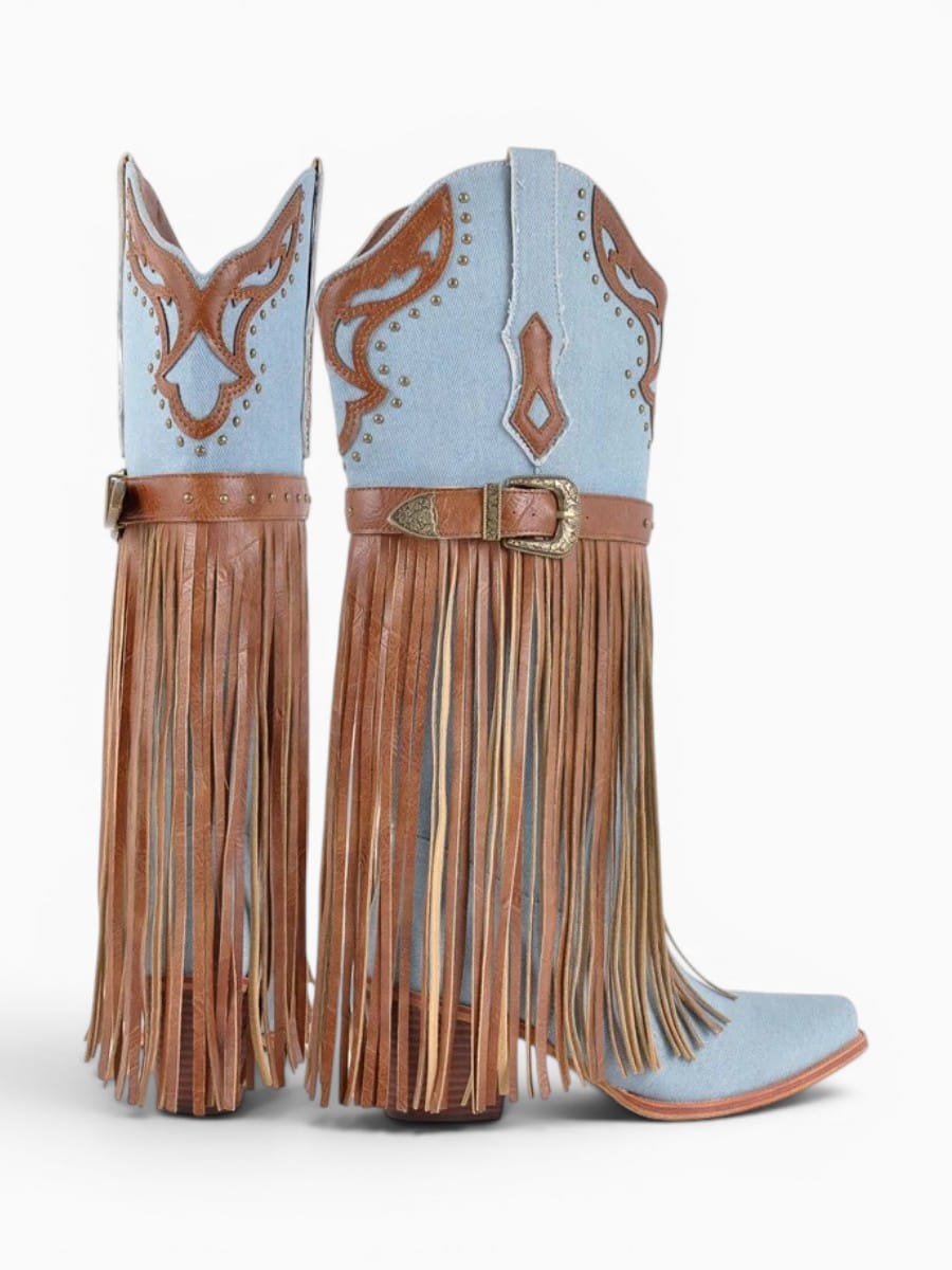 Amara Shoes Fringe Western Cowboy Boots