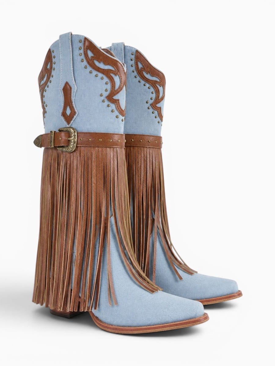 Amara Shoes Fringe Western Cowboy Boots