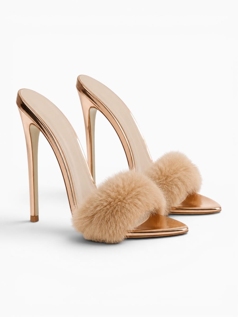 Amara Shoes Fur Stiletto Mule Sandals