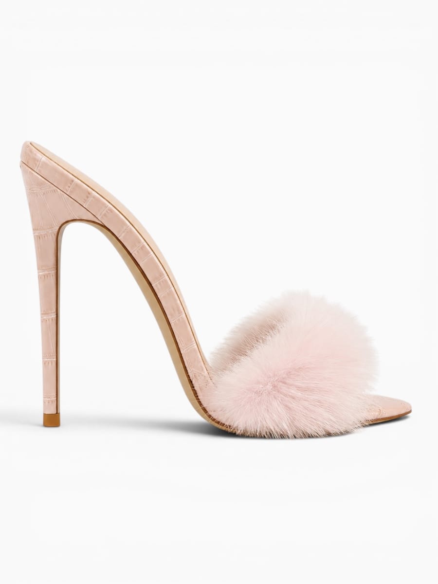 Amara Shoes Fur Stiletto Mule Sandals
