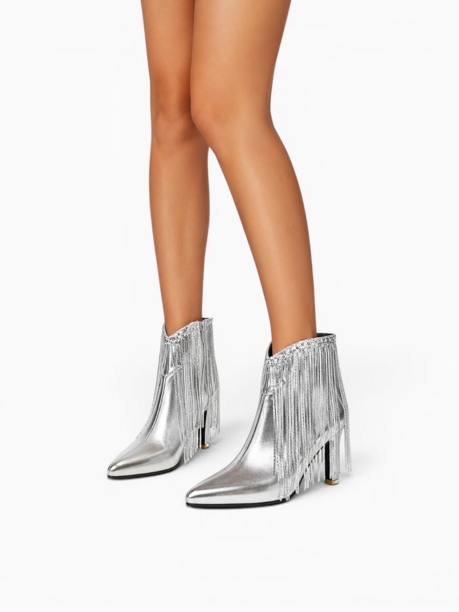 Amara Shoes Glitter Sequin Ankle Boot Tassel Stiletto Party