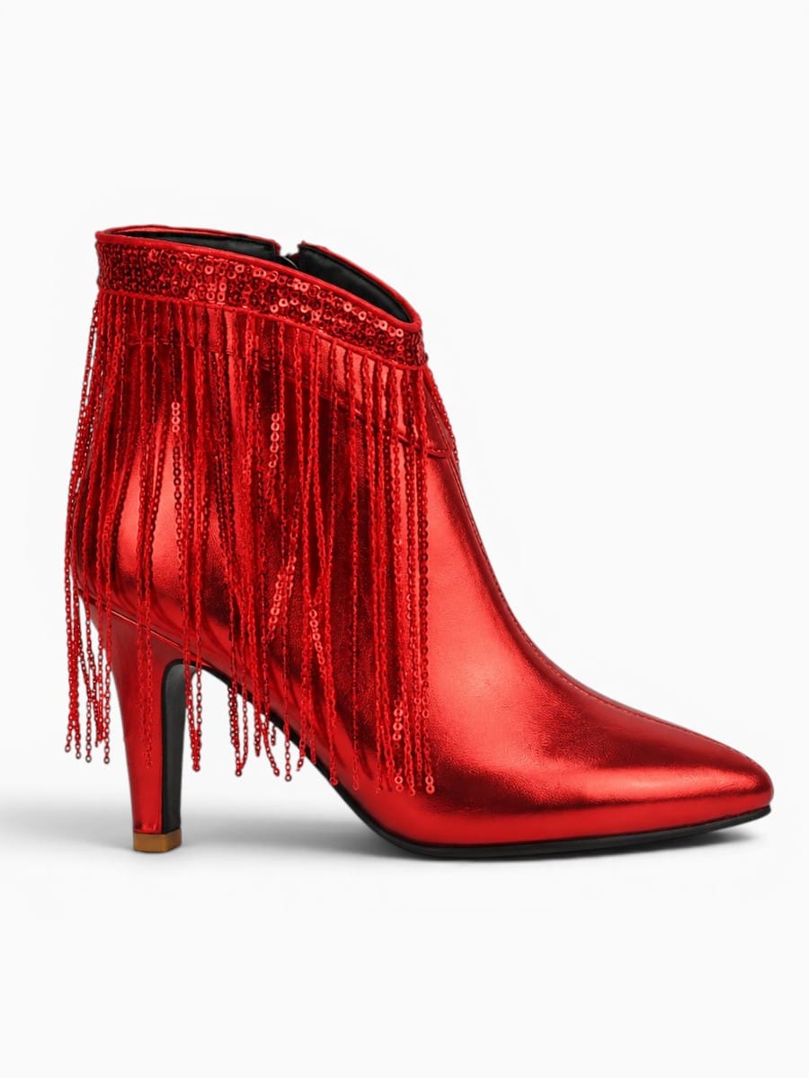 Amara Shoes Glitter Sequin Ankle Boot Tassel Stiletto Party