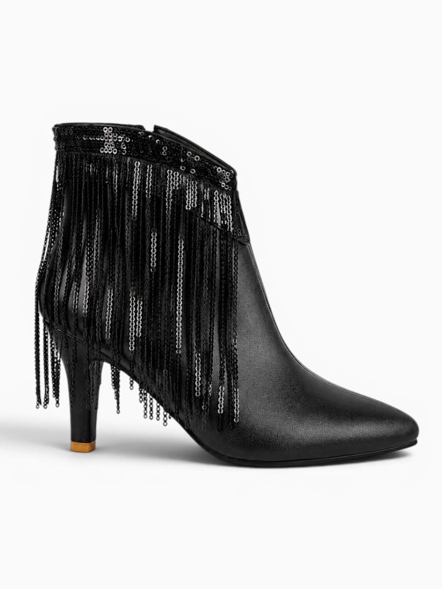 Amara Shoes Glitter Sequin Ankle Boot Tassel Stiletto Party