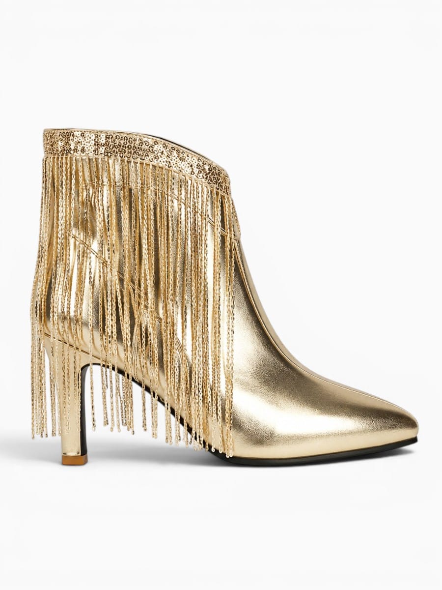 Amara Shoes Glitter Sequin Ankle Boot Tassel Stiletto Party