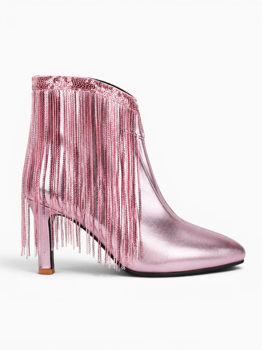 Amara Shoes Glitter Sequin Ankle Boot Tassel Stiletto Party