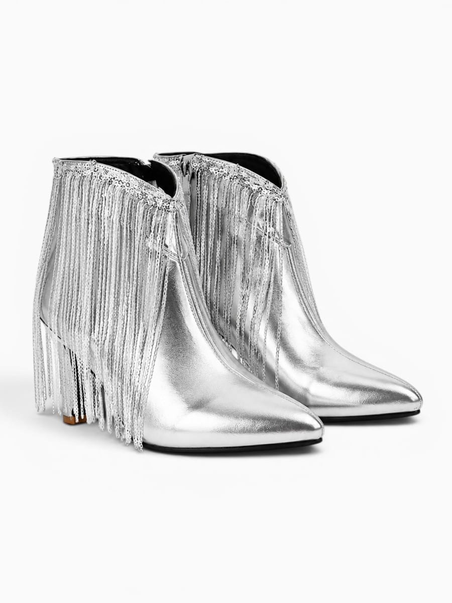 Amara Shoes Glitter Sequin Ankle Boot Tassel Stiletto Party