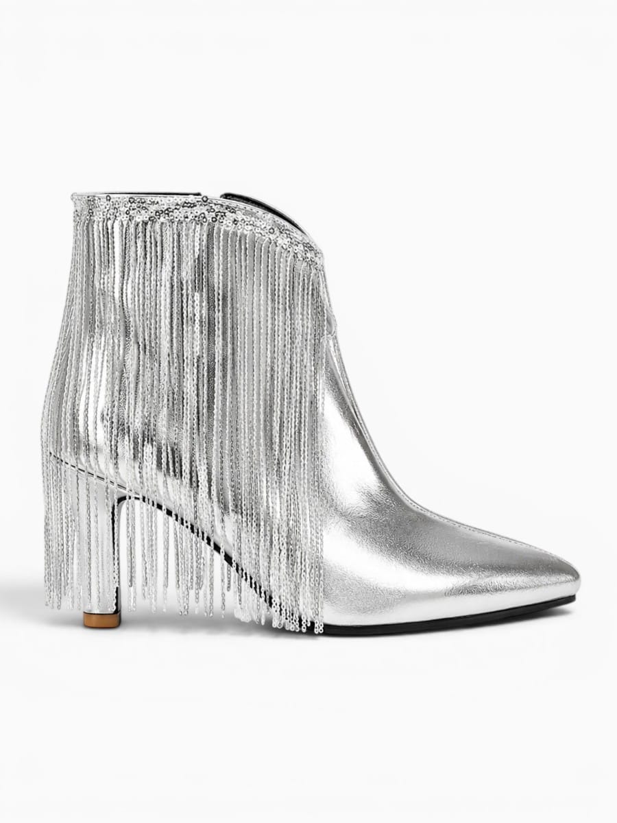 Amara Shoes Glitter Sequin Ankle Boot Tassel Stiletto Party