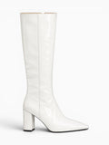 Amara Shoes Glossy Knee High Boot Block Heel Pointed Toe Zip