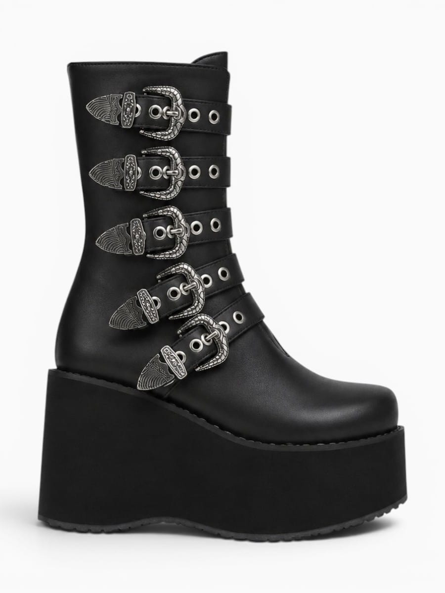Amara Shoes Goth Platform Buckle Boots