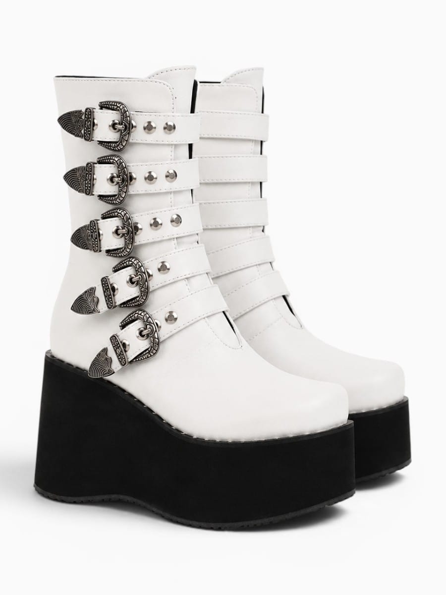Amara Shoes Goth Platform Buckle Boots